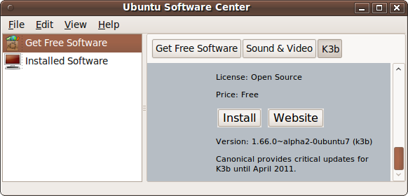 Ubuntu Software Center - K3b