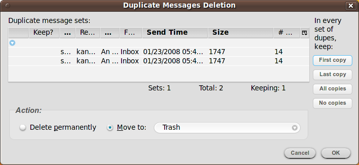 Thunderbird - Remove Duplicate Messages extension