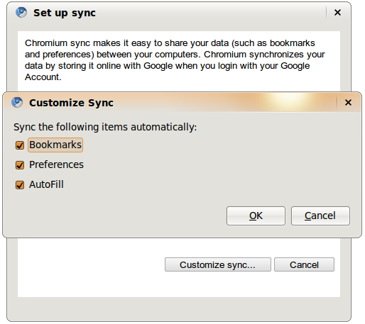 Chrome Sync features