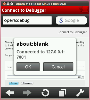 Opera Mobile Emulator Connecting to Dragonfly