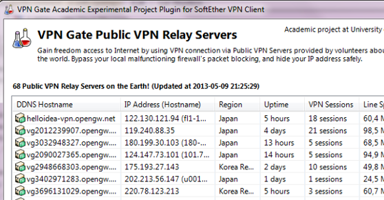 VPN Gate Public VPN Relay Servers