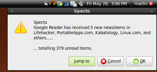 Specto Notification from Google Reader Specto Notification