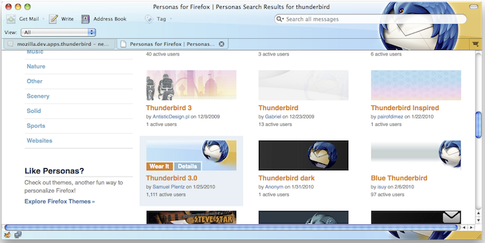 Thunderbird plus Personas